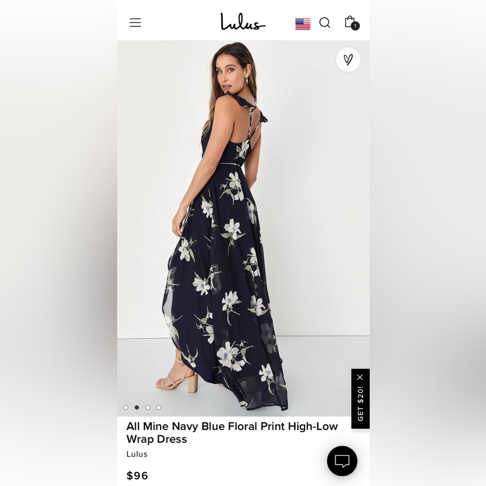 Lulus All Mine Navy Blue Floral Print High-Low Wrap Dress - Picture 2 of 4